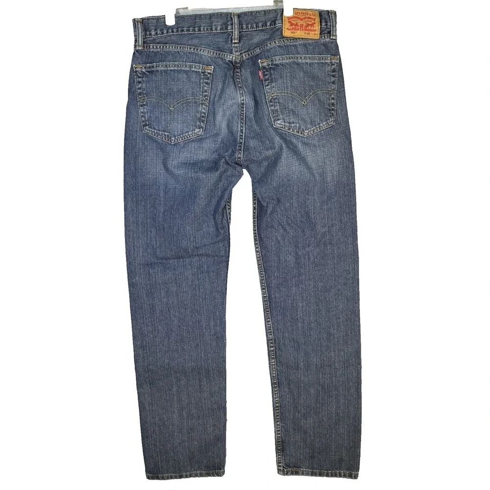 Levis 505 Jeans Mens 36x34 Blue Medium Wash Straight Leg Whiskered Denim Pants